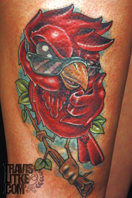 Funky Cardinal With Goggles Tattoo