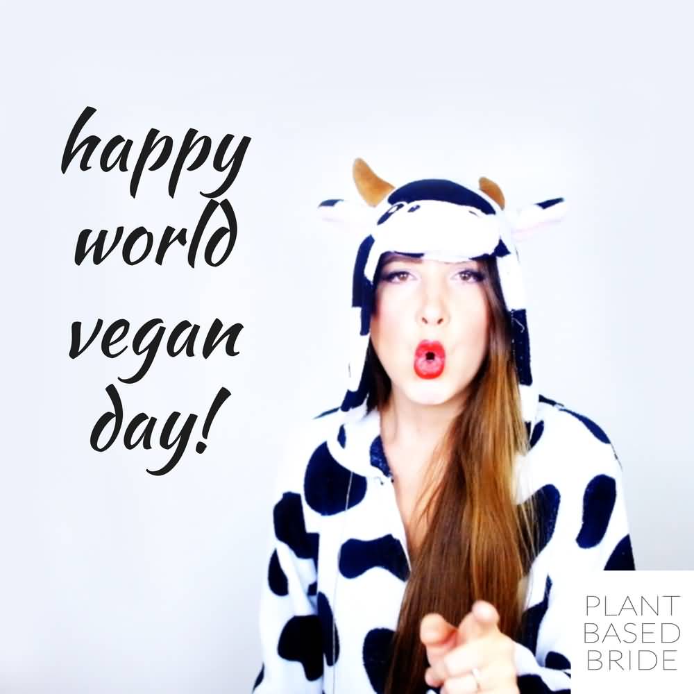 Girl In Cow Costume Wishing You Happy World Vegan Day