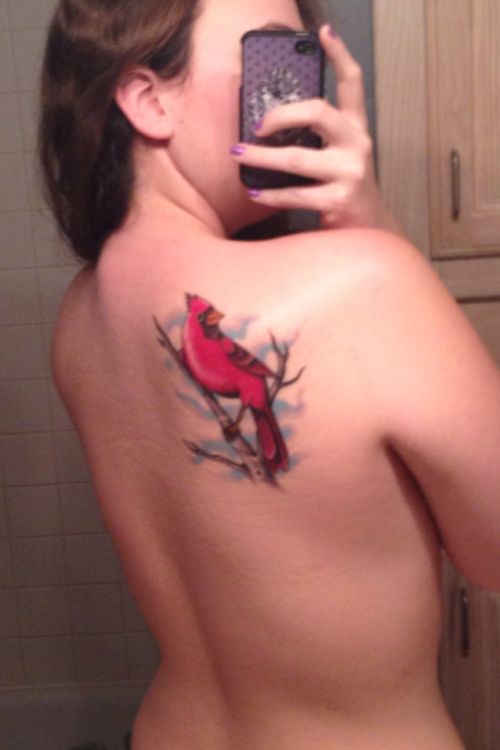 Girl Right Back Shoulder Cardinal Tattoo