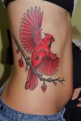 Girl Side Rib Flying Cardinal Tattoo