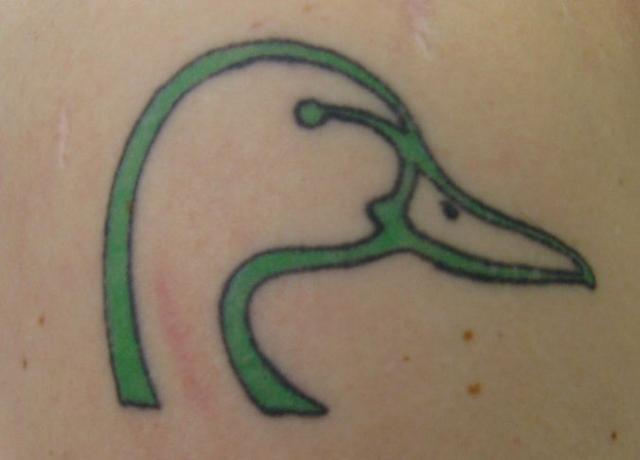 Green Outline Duck Tattoo