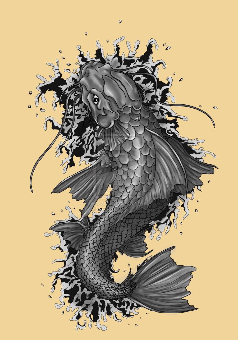 Grey Dragon Fish Tattoo Design Idea