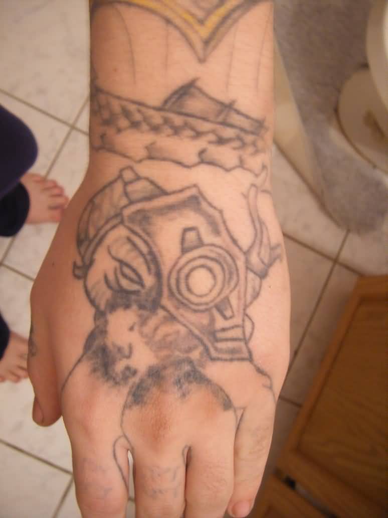 Grey Ink Duck Tattoo On Left Hand