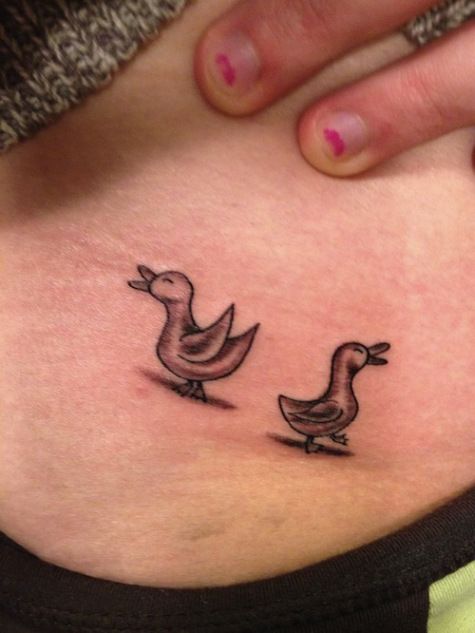 Grey Ink Small Duck Tattoos On Waist