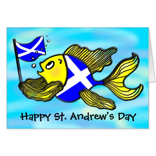 Happy St. Andrew's Day Fish With Scottish Flag Cartoon Picture