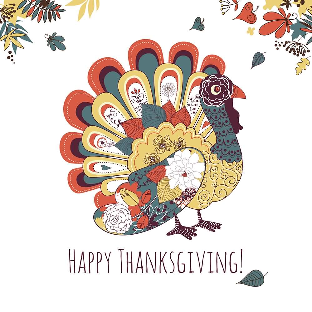Happy Thanksgiving Beautiful Turkey On Greeting Card