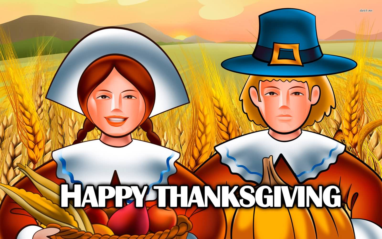 Happy Thanksgiving Day Couple With Fruits Illustration