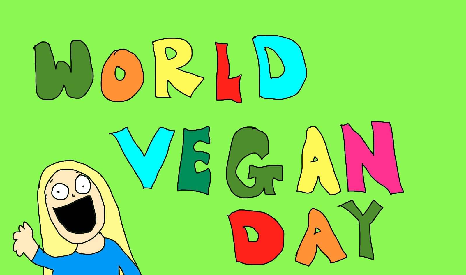 Happy World Vegan Day Colorful Text Picture