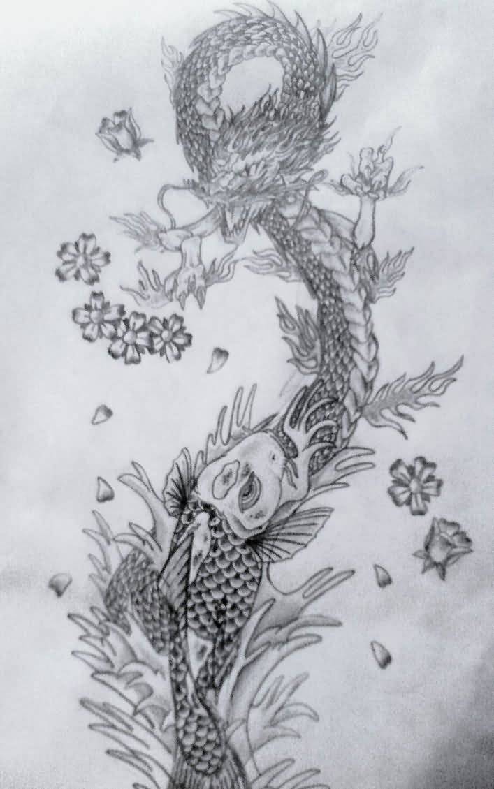 Incredible Dragon Fish Tattoo Design
