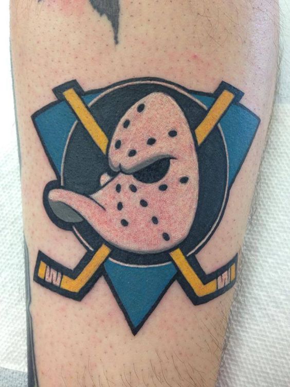 Jason Mask Duck Head Tattoo by Rob Levis