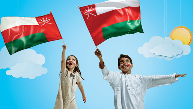 Kids With Oman Flags Celebrating National Day