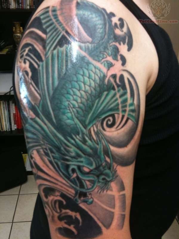 Koi Dragon Fish Tattoo On Half Sleeve For Men