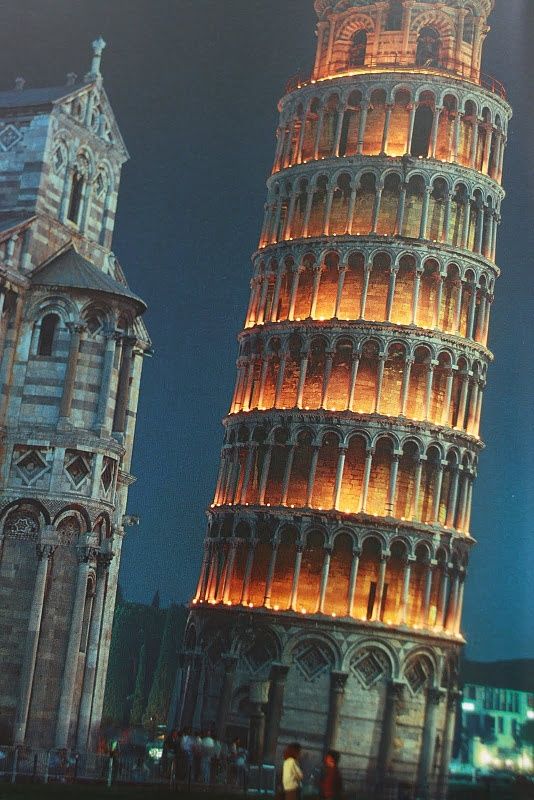 Leaning Tower Pisa, Italy Illuminated At Night