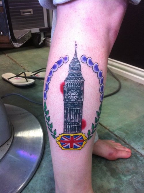 London Big Ben Tattoo On Side Leg