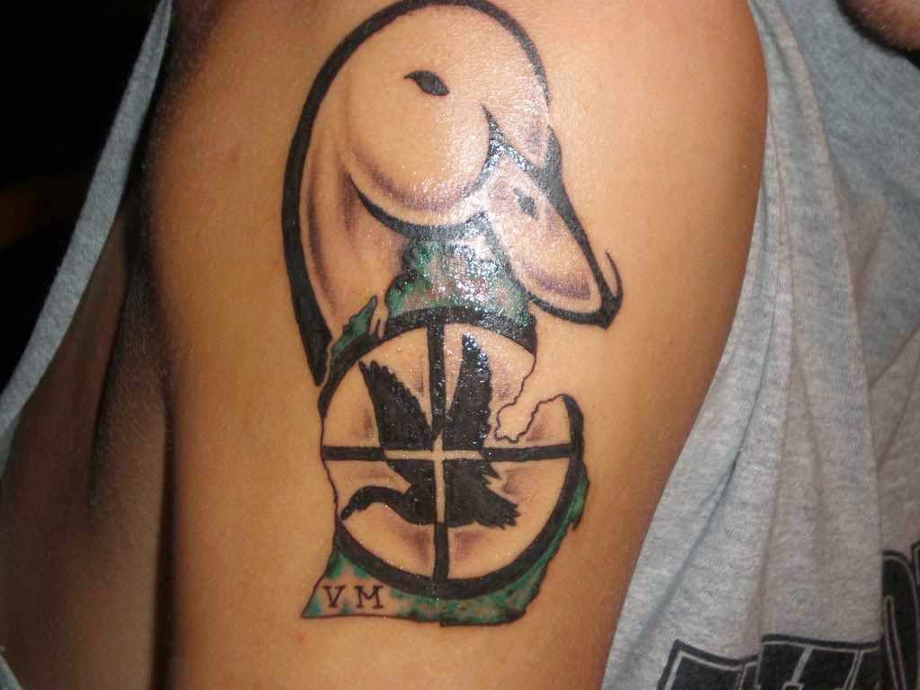 Man Right Shoulder Duck Tattoo