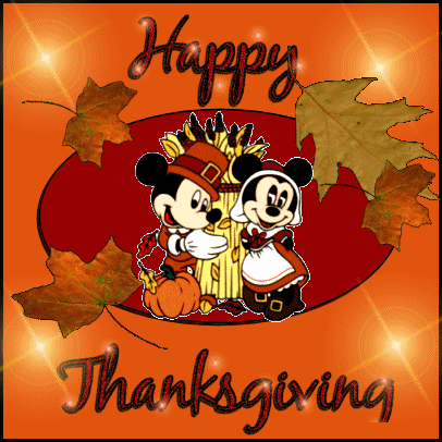Mickey Mouse And Minny Mouse Wishing You Happy Thanksgiving Glitter