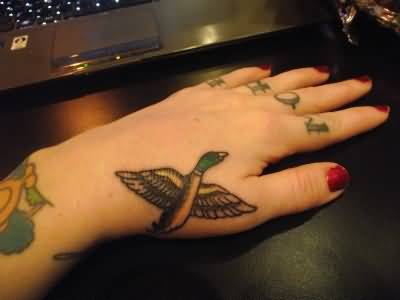 Nice Duck Tattoo On Left Hand