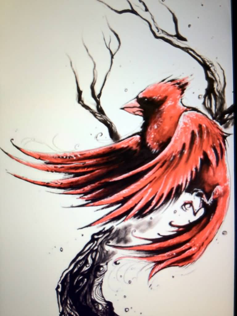 Nice Flying Cardinal Tattoo Design