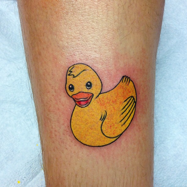 Nice Rubber Duck Tattoo On Leg