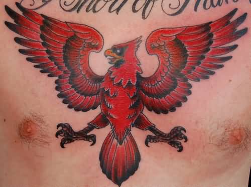 Open Wings Cardinal Tattoo On Man Chest