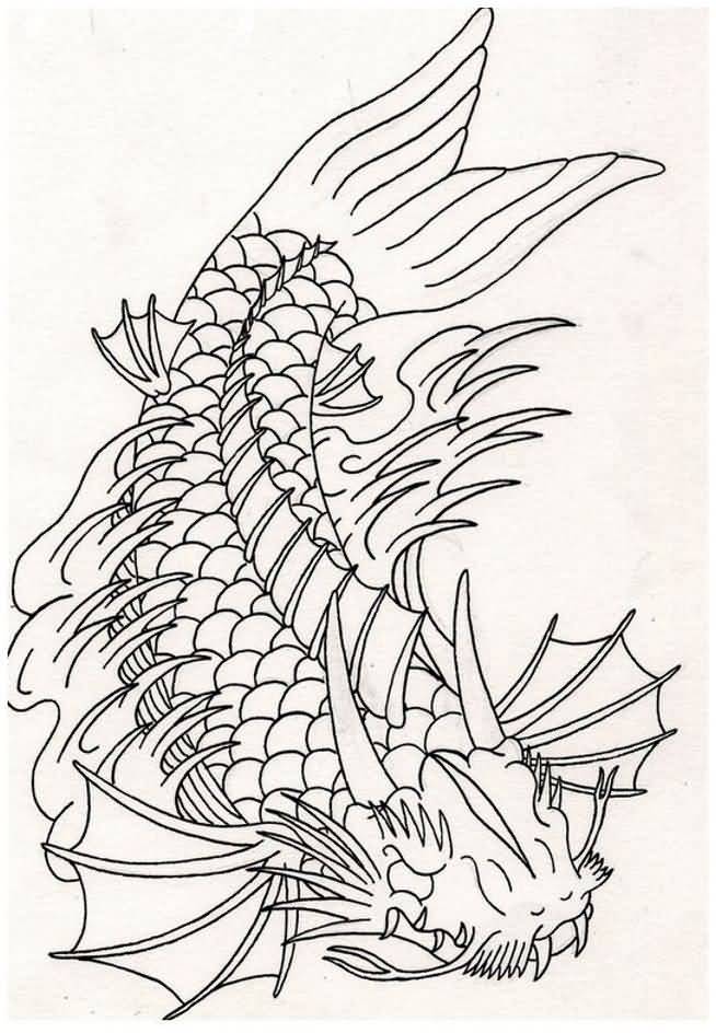 Outline Dragon Fish Tattoo Design