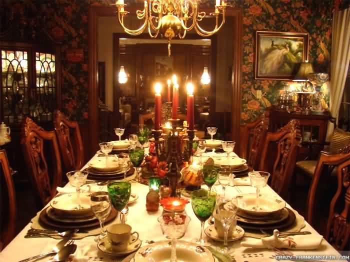 Preparing The Dining Table For Thanksgiving Day Celebration