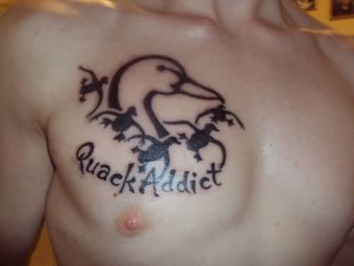 Quack Addict Duck Tattoo On Man Chest