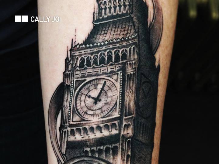 Realistic Big Ben Tattoo On Left Sleeve