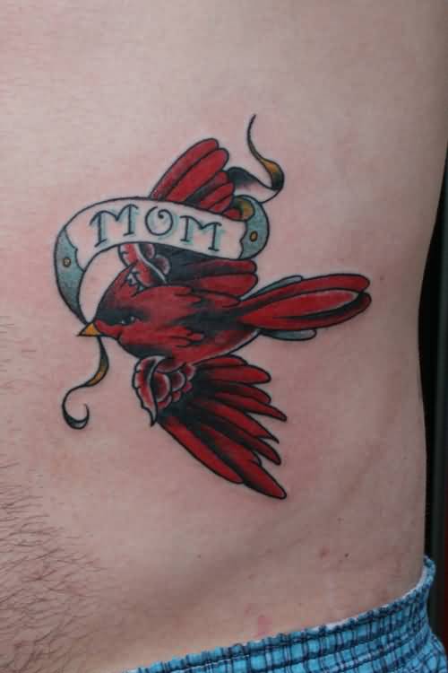 Red Flying Cardinal Tattoo With Mom Banner