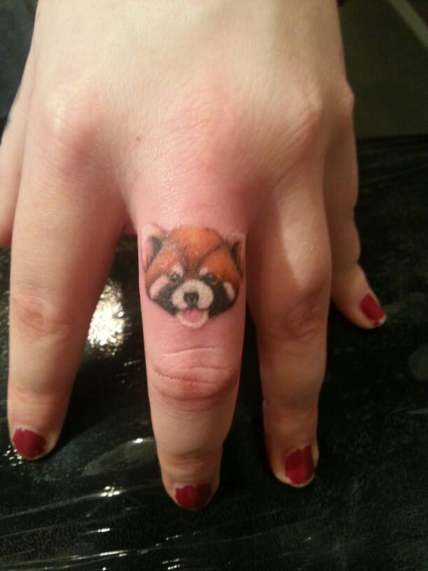 Red Panda Tattoo On Finger