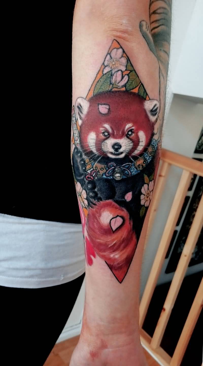 Red Panda Tattoo On Left Forearm by Akumashugi Tattoo