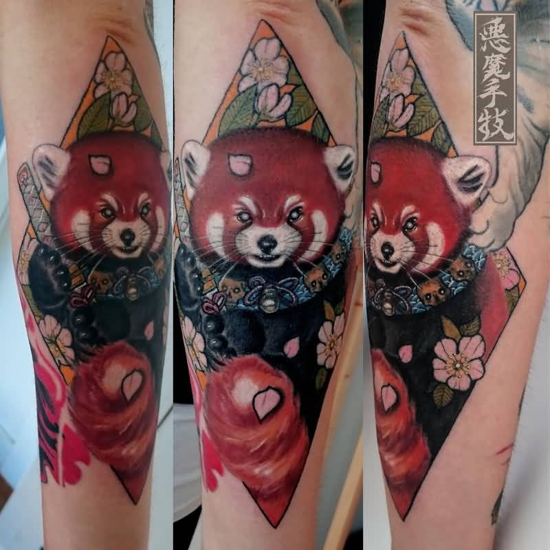 Red Panda Tattoo On Leg by Akumashugi Tattoo