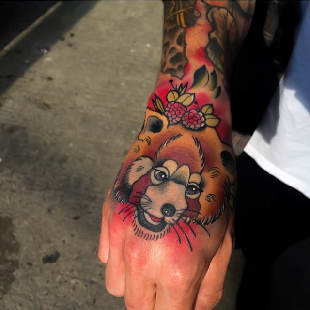 Red Panda Tattoo On Right Hand