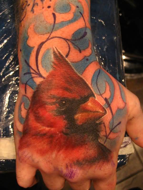 Right Hand Cardinal Bird Head Tattoo