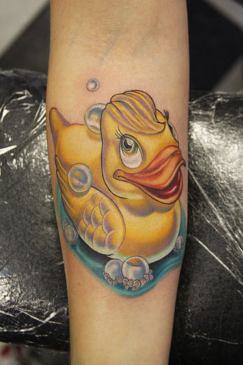 Rubber Duck Tattoo On Forearm