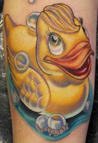 Rubber Duck Tattoo On Full Sleeve