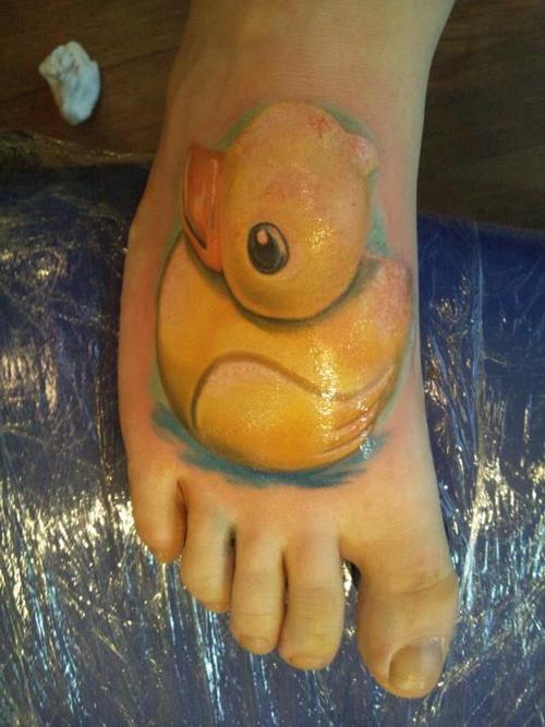 Rubber Duck Tattoo On Girl Right Foot