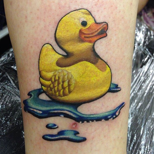 Rubber Duck Tattoo On Leg