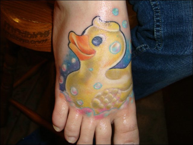 Rubber Duck Tattoo On Right Foot