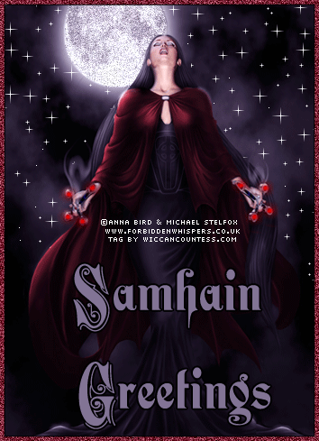 Samhain Greetings Witch Girl Glitter Picture