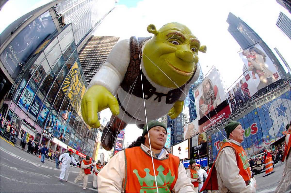 Shrek Balloon Float During Thanksgiving Day Parade