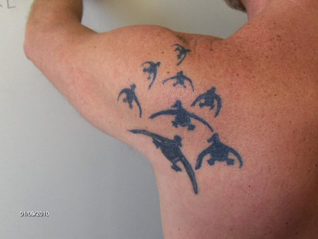 Silhouette Duck Tattoos on Left Back Shoulder