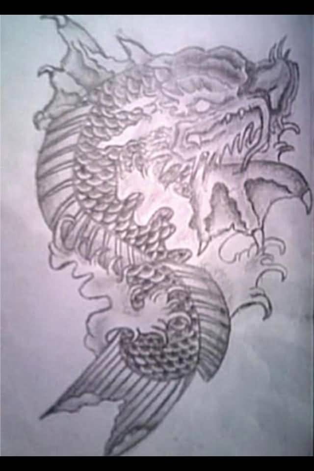 Simple Dragon Fish Tattoo Design