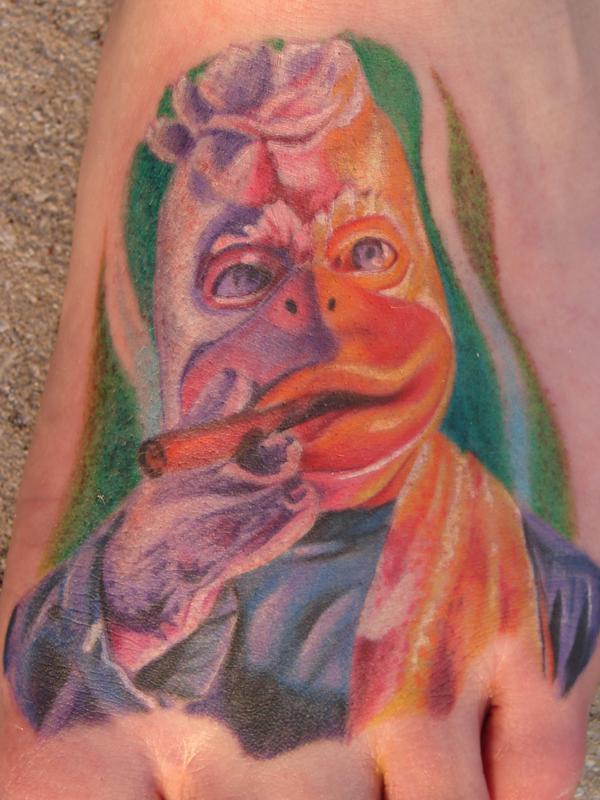 Smoking Duck Tattoo On Left Foot