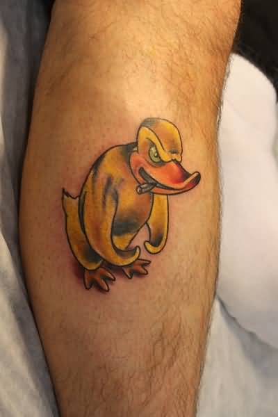 Smoking Duck Tattoo on Leg