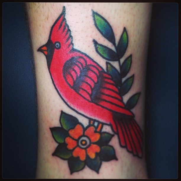 Traditional Red Cardinal Bird Tattoo