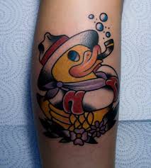Traditional; Rubber Duck Tattoo On Leg