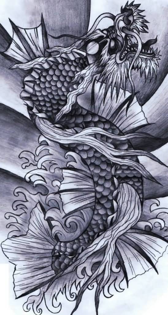 Unique Dragon Fish Tattoo Design Idea