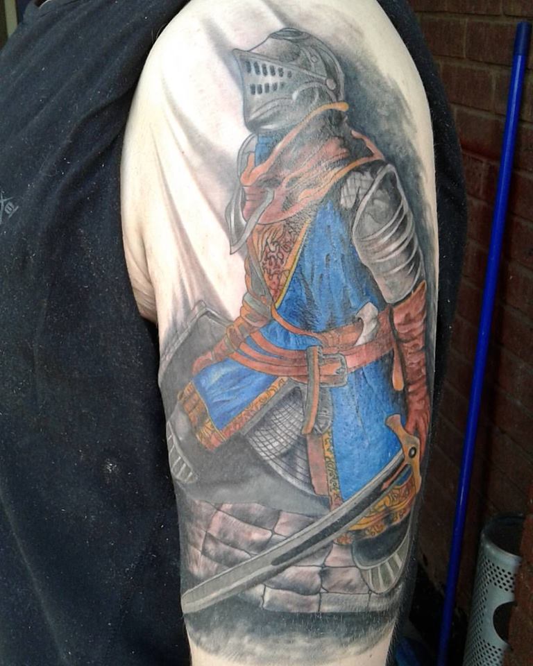 Warrior Tattoo On Left Half Sleeve by Kyle Kemp
