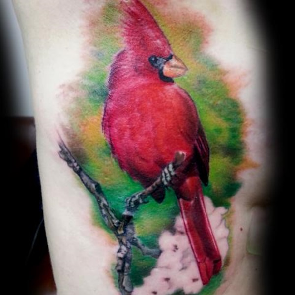 Watercolor Cardinal Bird Tattoo